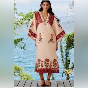 Brand New with tags 🏷️ Nature Embroidered Cream V Neckline Tunic Maxi Dress